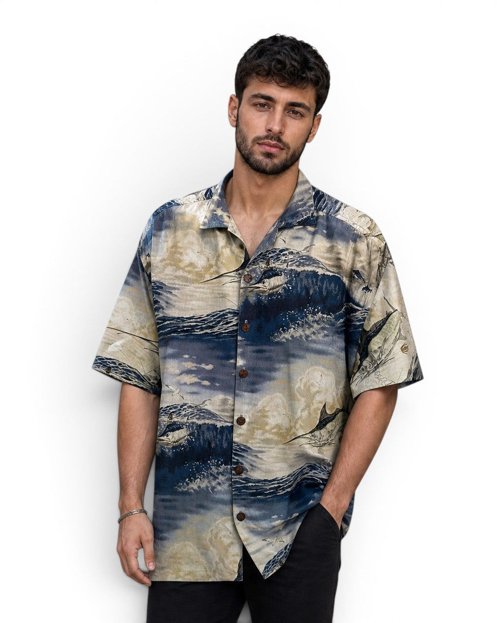 Vintage Kahala Don Ray Hawaiishirt Katoen Zwaardvis/Marlin