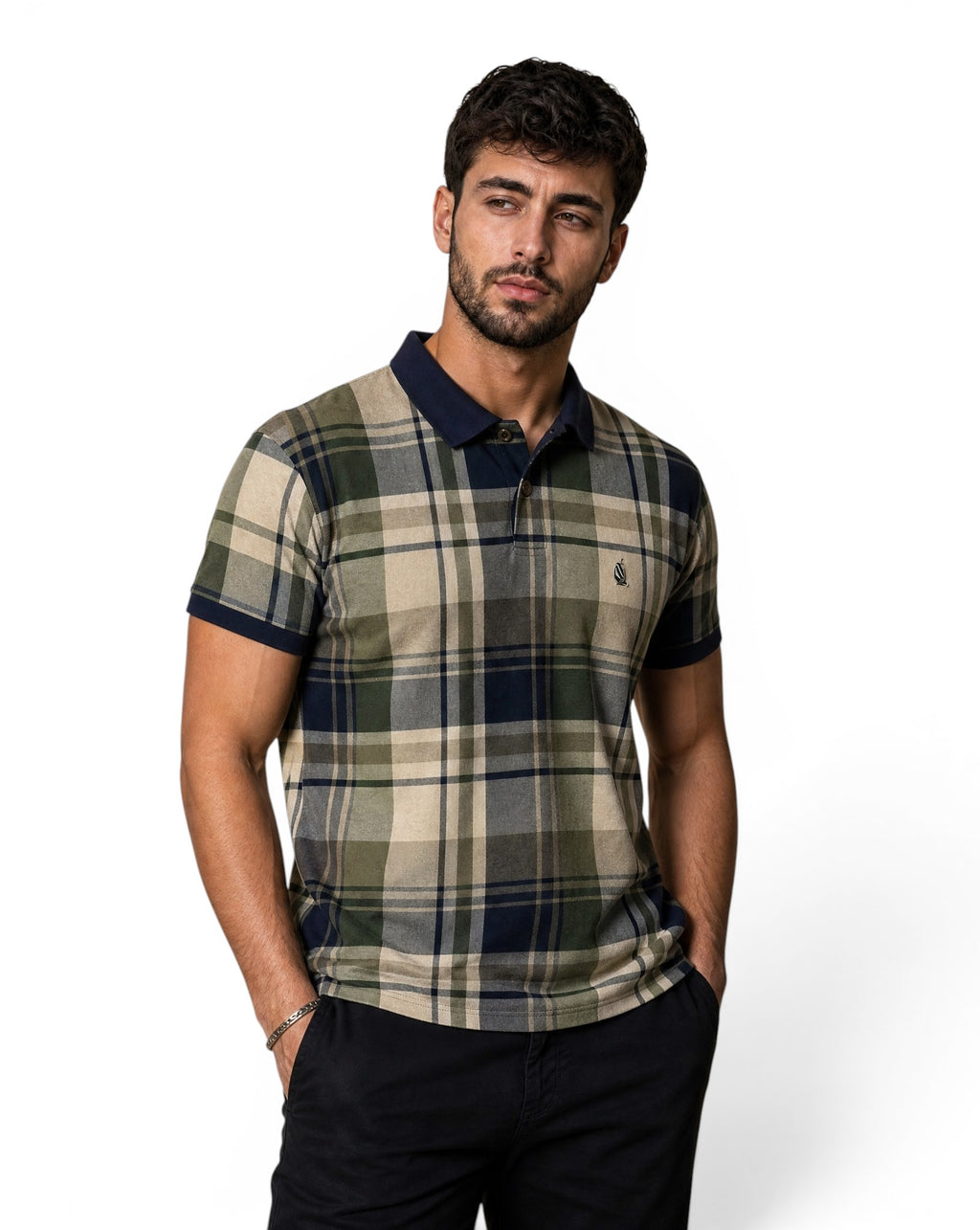 Vintage 90s Nautica Poloshirt Groen Blauw Tartan Ruitpatroon Y2K Aesthetic