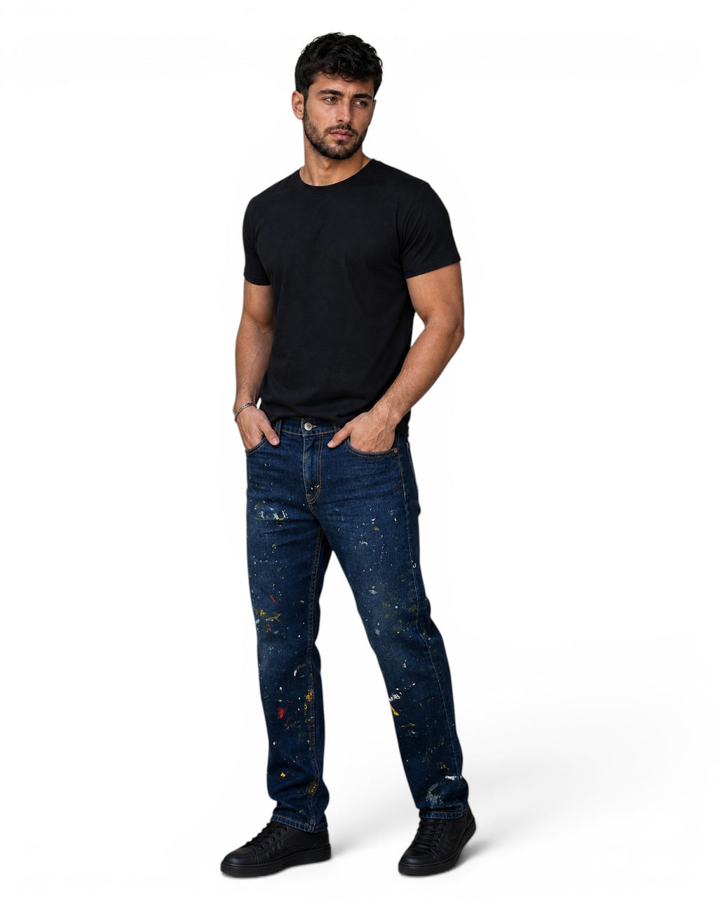 Levi's 502 Taper Jeans Donkerblauw Verfspatten / Paint Splatter
