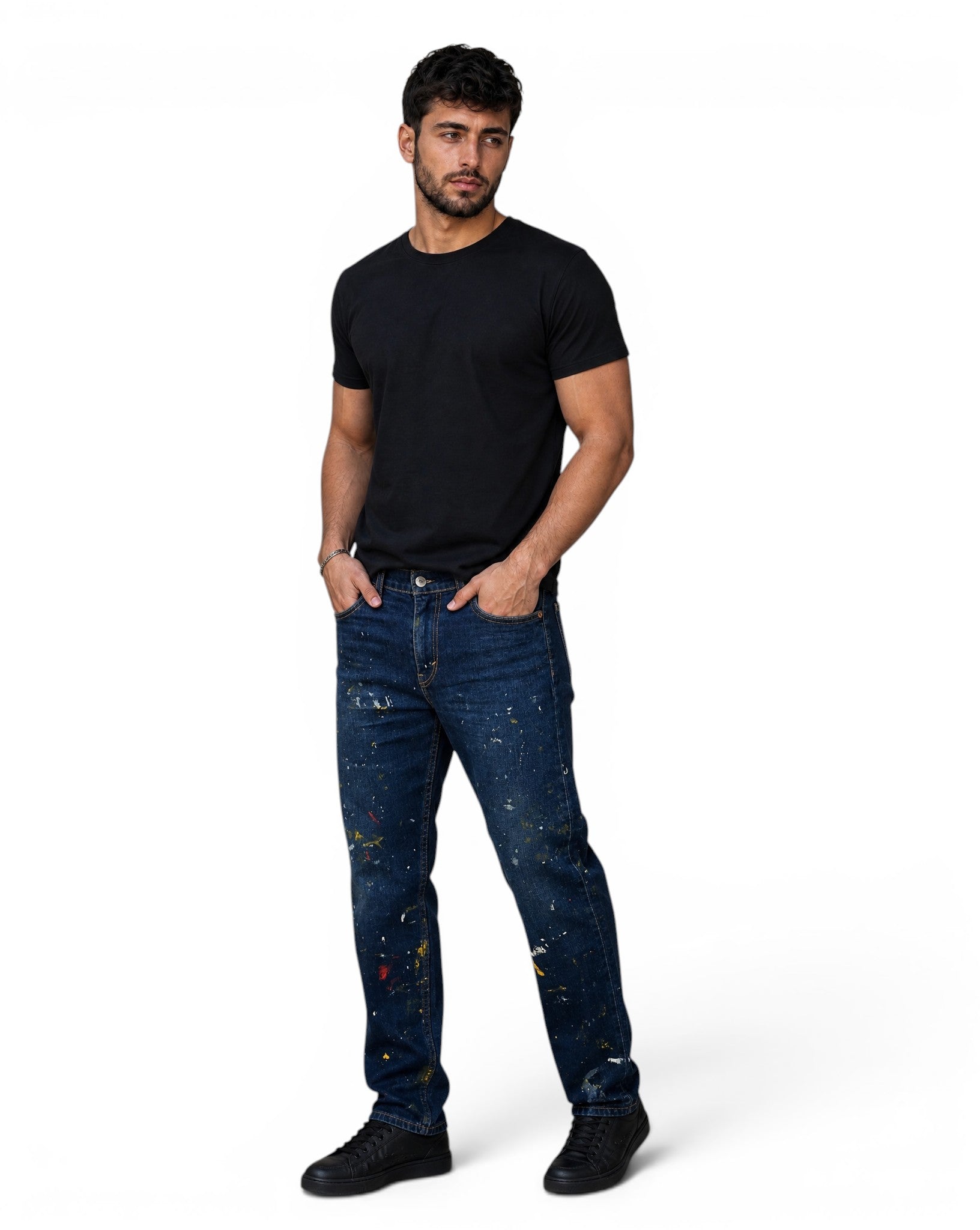 Levi's 502 Taper Jeans Donkerblauw Verfspatten / Paint Splatter