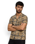 Hawaïhemd Island Fever 100% Katoen Vintage Grafische Print Bruin & Beige