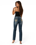 Cyber Y2K McBling Grunge Rechte Jeans Geborduurd Strass