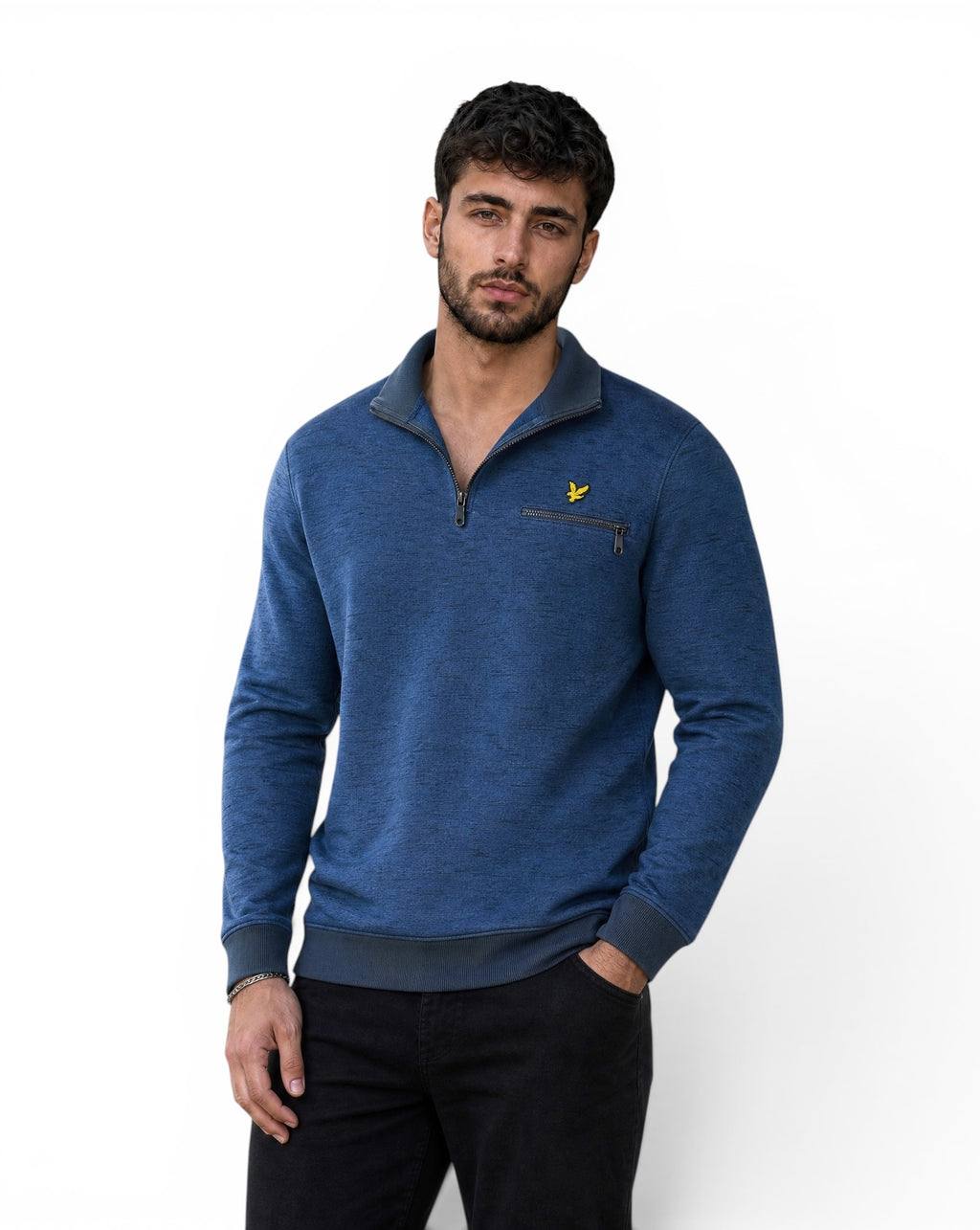 Lyle & Scott half-zip trui, marineblauw met geborduurd logo