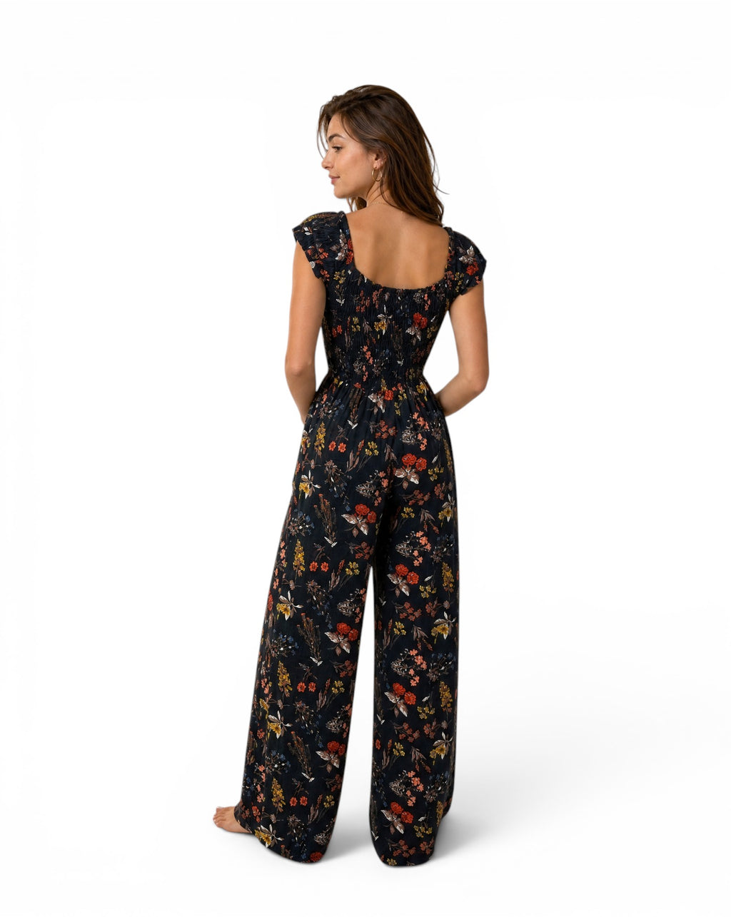 Gevoerde bloemen-jumpsuit in boho-stijl, gemaakt van 100% viscose met een gesmockt bovenlijfje.