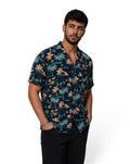 Hawaïhemd Rivers 100% Viscose Blauw Palmboom- & Oranje Lelieprint