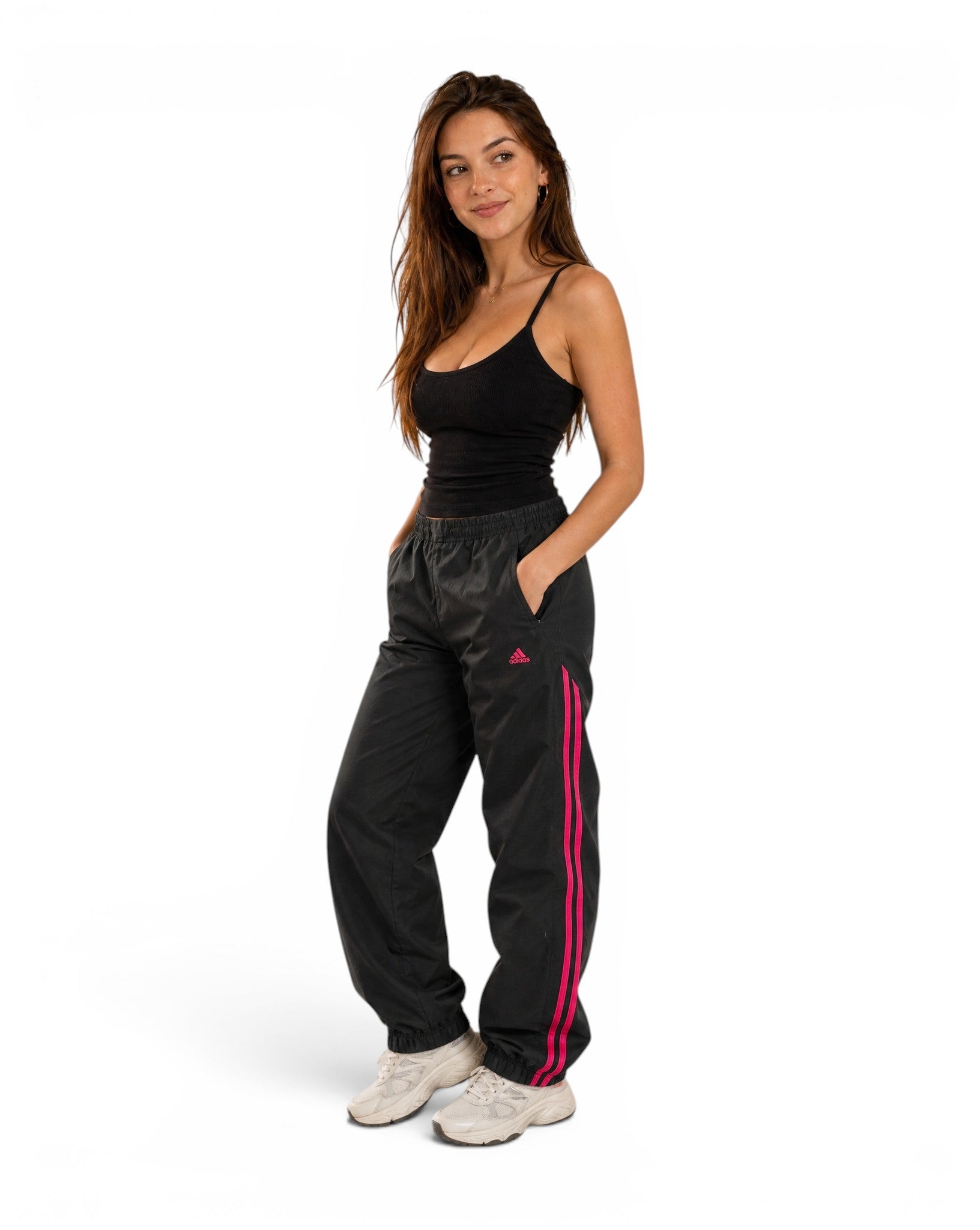Vintage Adidas Baggy Broek - Zwart & Fuchsia Roze - Y2K / Gorpcore Stijl