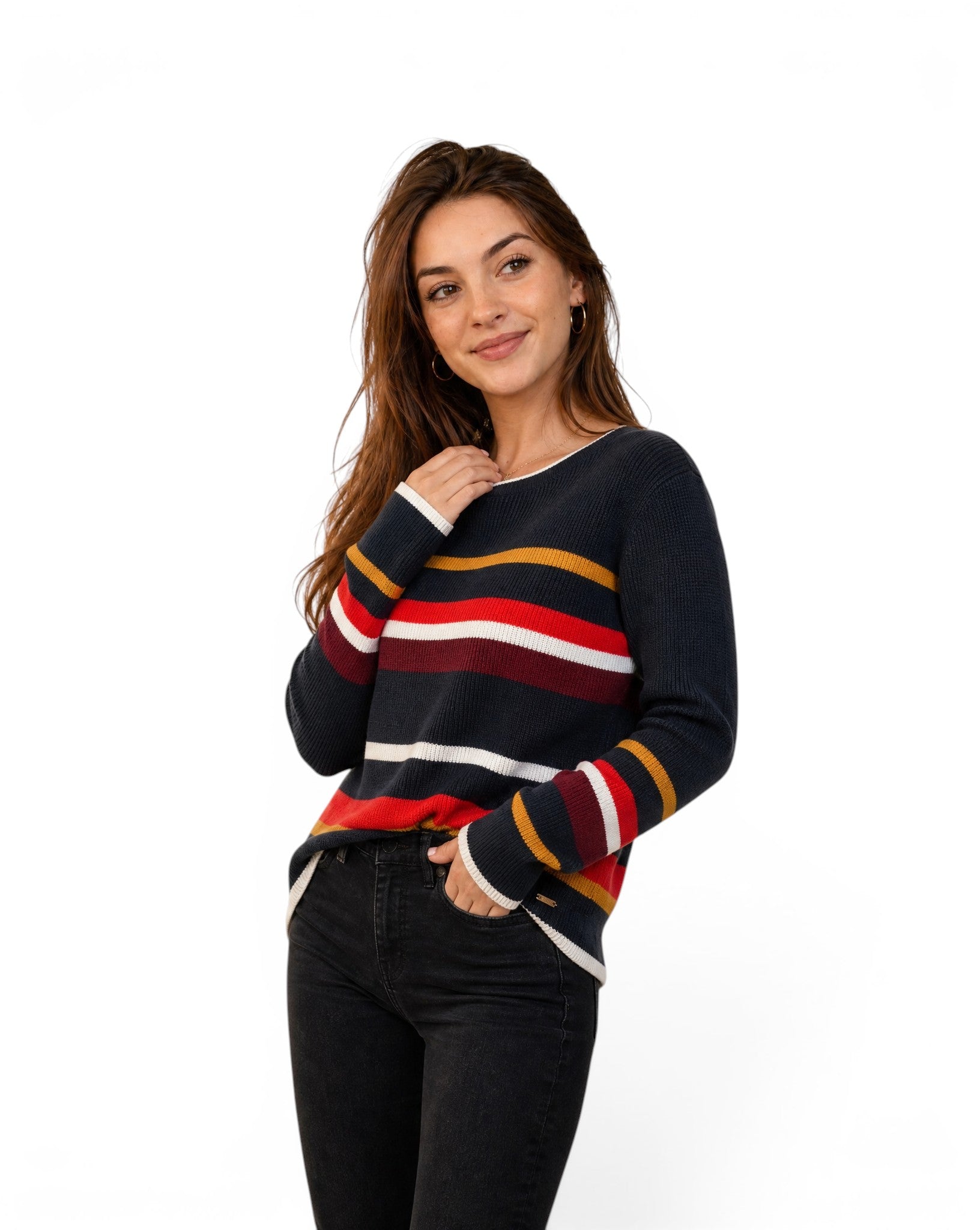 Tommy Hilfiger oversize trui marineblauw met veelkleurige strepen