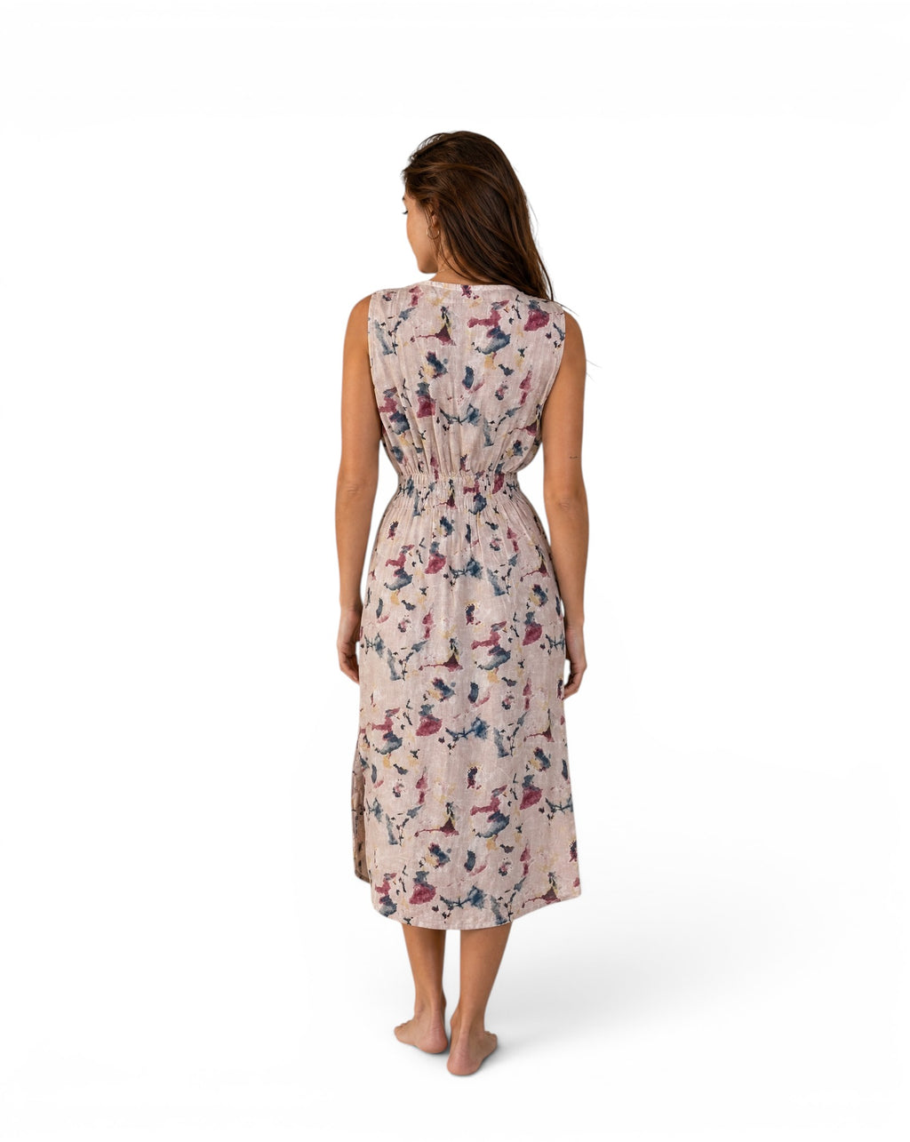 100% Linnen jurk made in Italy - Vintage abstract bloemenmotief