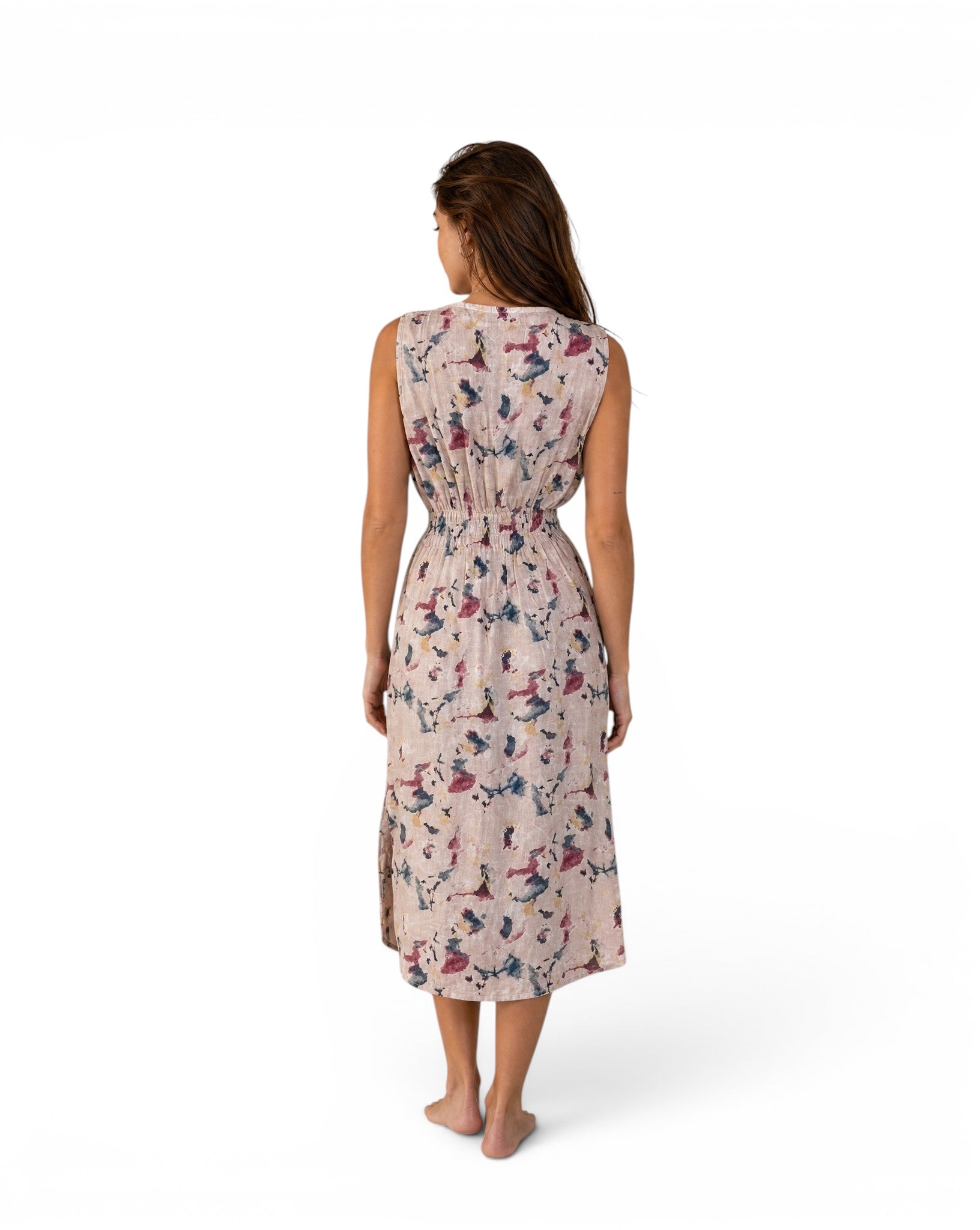 100% Linnen jurk made in Italy - Vintage abstract bloemenmotief