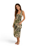 Robe Longue Fleurie Tropicale Imprimé Palmier Vert & Crème Buste Smoké 100% Rayonne