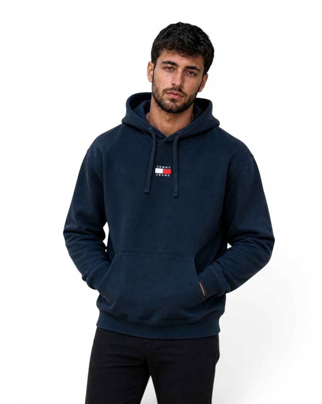 Tommy Jeans Marineblauwe Hoodie Boxy Fit Centraal Logo