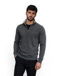 Tommy Hilfiger half-zip trui met col camionneur, donkergrijs met geborduurd logo