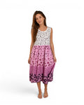 Lange mouwloze bloemenjurk roze en wit – Boho stijl