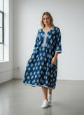 Lange Tuniek in Indiase Kurta-stijl met Florale en Geometrische Print Blauw 100% Rayon