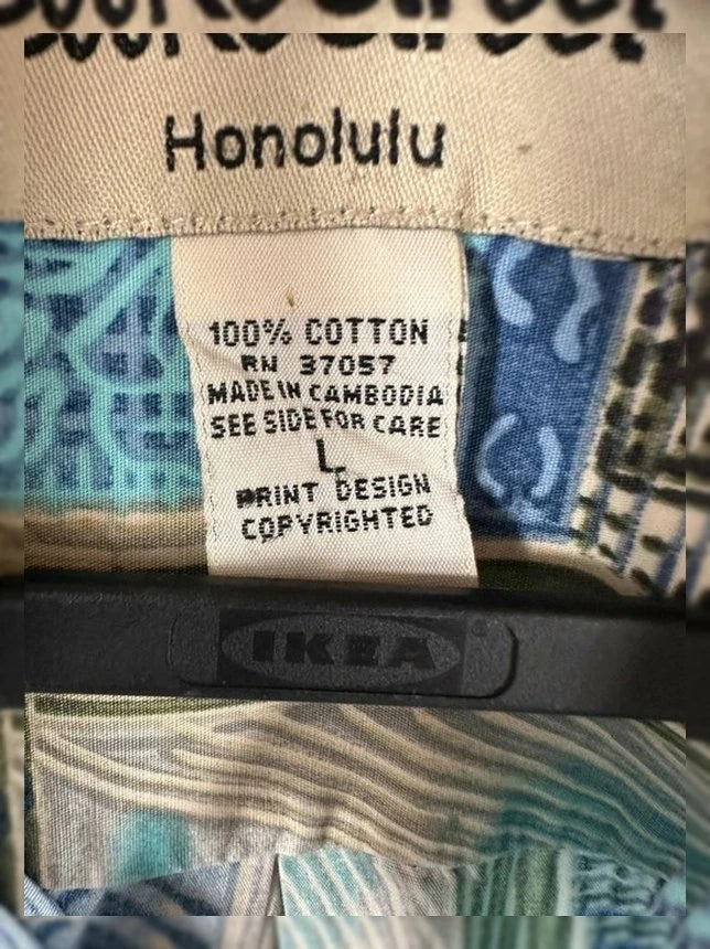 Hawaïhemd Cooke Street Honolulu 100% Katoen Vintage Mozaïek Blauw & Groen