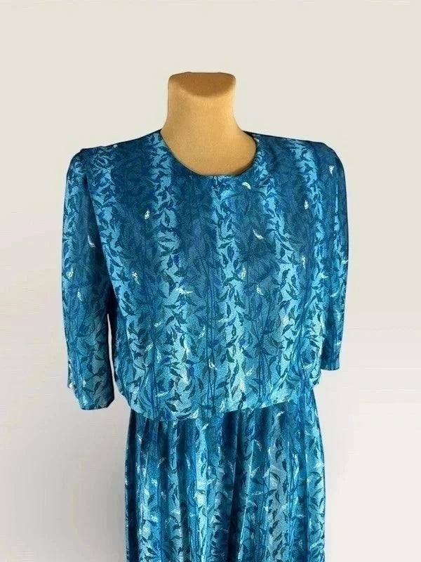 Vintage 90s bloemenjurk Made in USA blauw met schoudervullingen