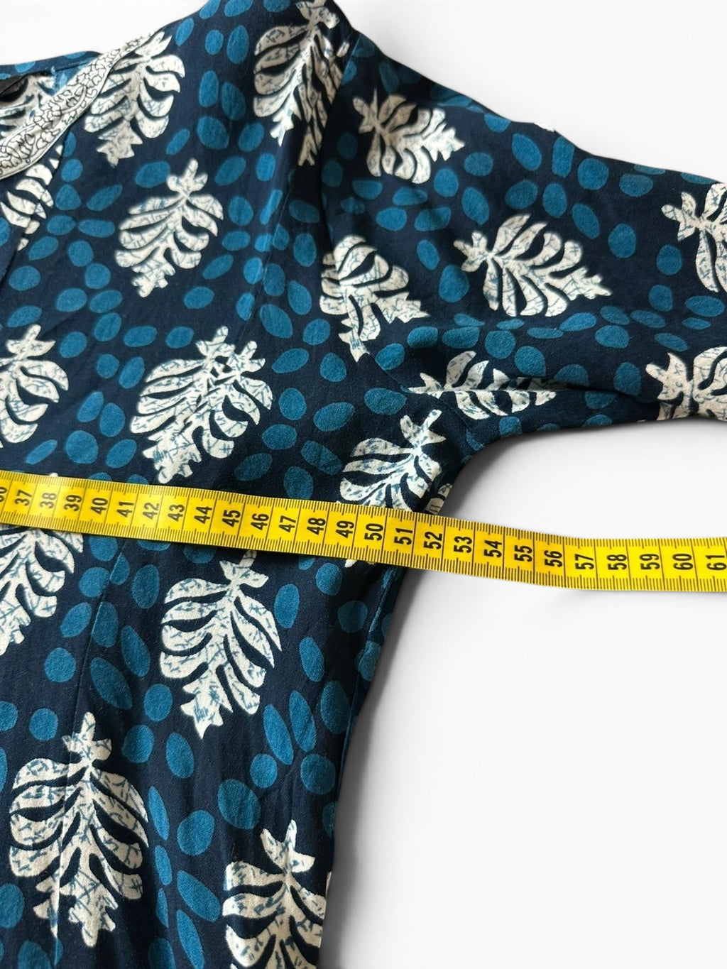 Lange Tuniek in Indiase Kurta-stijl met Florale en Geometrische Print Blauw 100% Rayon