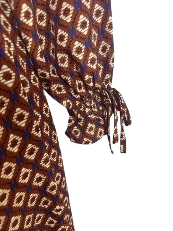Lange bruine boho zomerjurk met ruitmotief Hayden LA – Off-shoulder