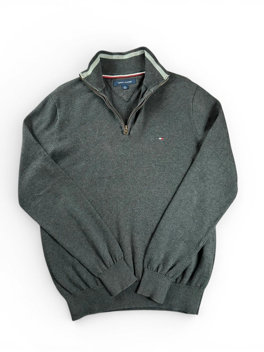 Tommy Hilfiger half-zip trui met col camionneur, donkergrijs met geborduurd logo