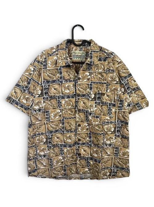 Hawaïhemd Island Fever 100% Katoen Vintage Grafische Print Bruin & Beige