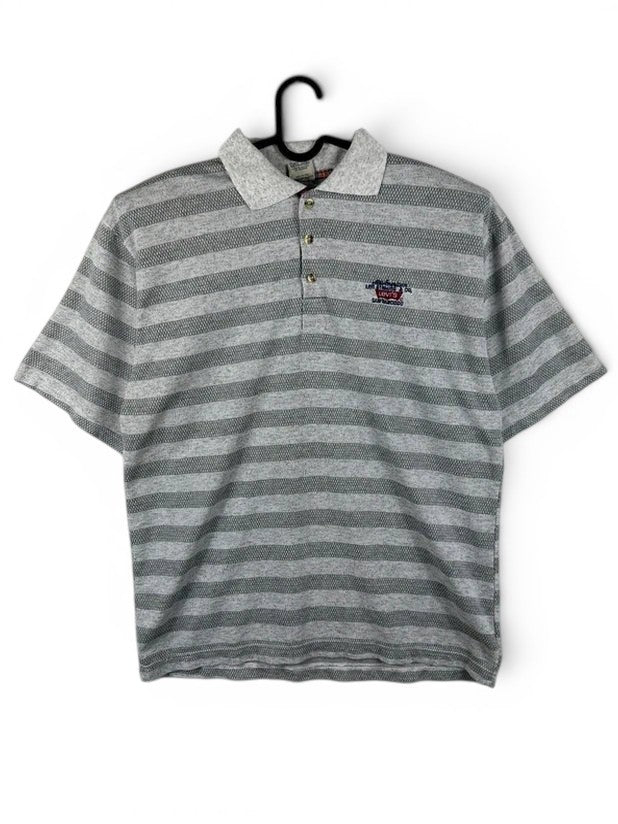 Vintage 90s Levi's Poloshirt Grijs Wit Gestreept Geborduurd Logo