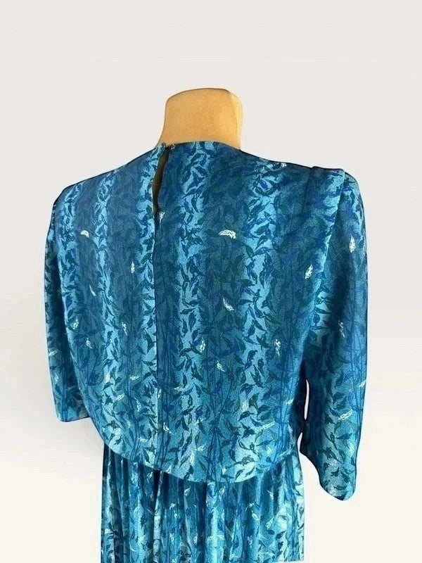 Vintage 90s bloemenjurk Made in USA blauw met schoudervullingen