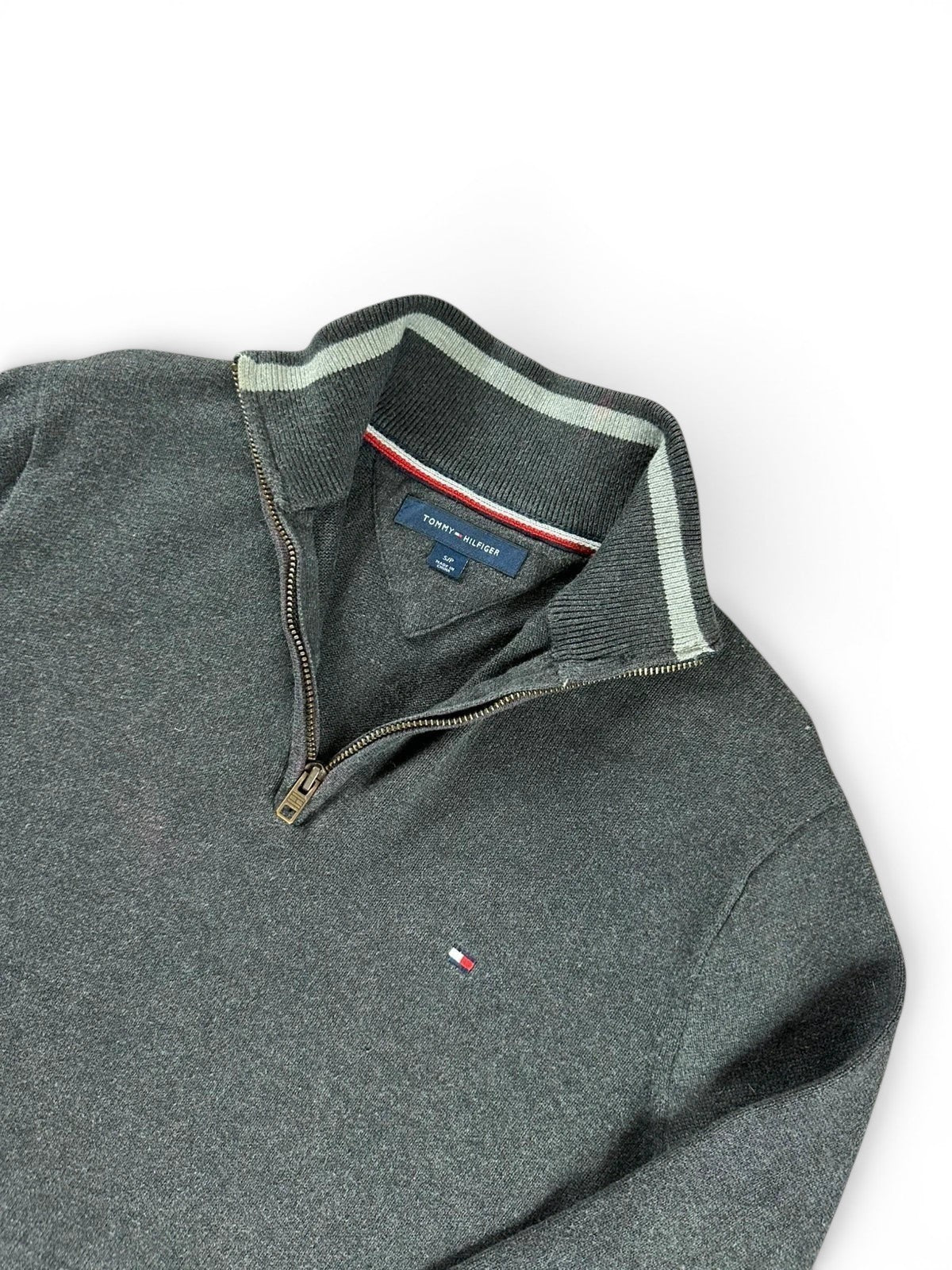 Tommy Hilfiger half-zip trui met col camionneur, donkergrijs met geborduurd logo