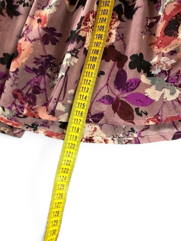 Lange bloemenjurk LULUS mauve boho – Opstaande kraag Bruiloft / Ceremonie