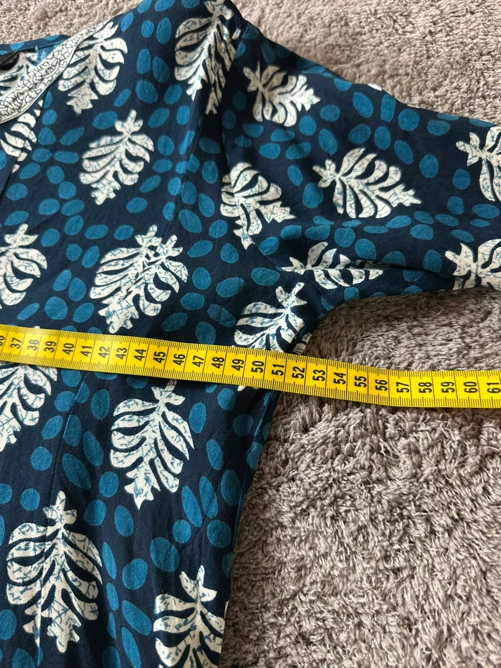Lange Tuniek in Indiase Kurta-stijl met Florale en Geometrische Print Blauw 100% Rayon