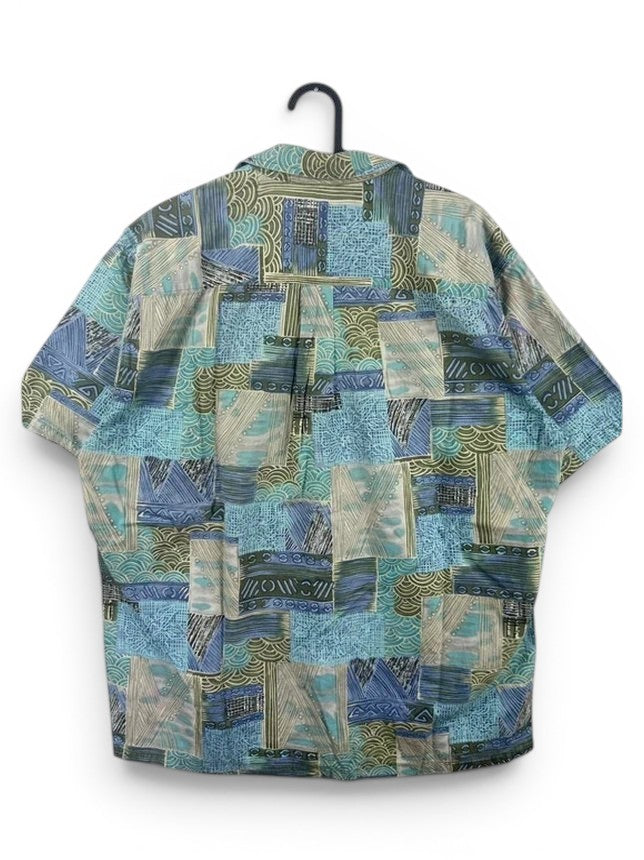 Hawaïhemd Cooke Street Honolulu 100% Katoen Vintage Mozaïek Blauw & Groen