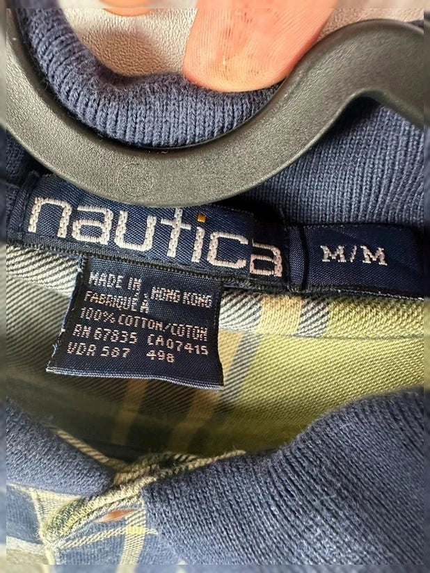 Vintage 90s Nautica Poloshirt Groen Blauw Tartan Ruitpatroon Y2K Aesthetic