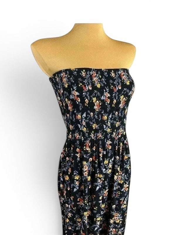 Combinaison bustier fleurie d’été noir jambes large style bohème