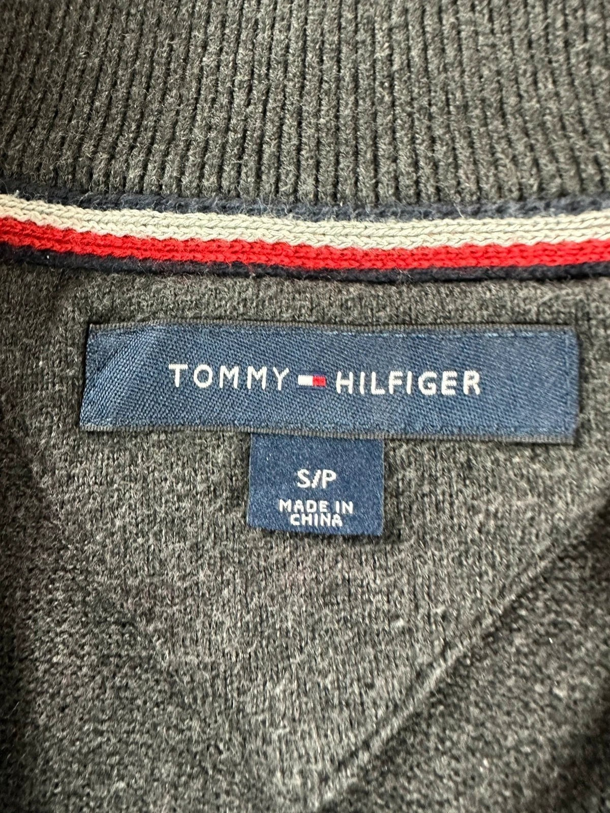 Tommy Hilfiger half-zip trui met col camionneur, donkergrijs met geborduurd logo
