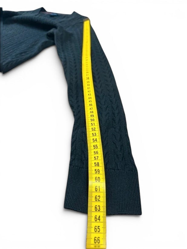 Zwarte Tommy Hilfiger trui met ronde hals, kabelgebreid en geborduurd logo