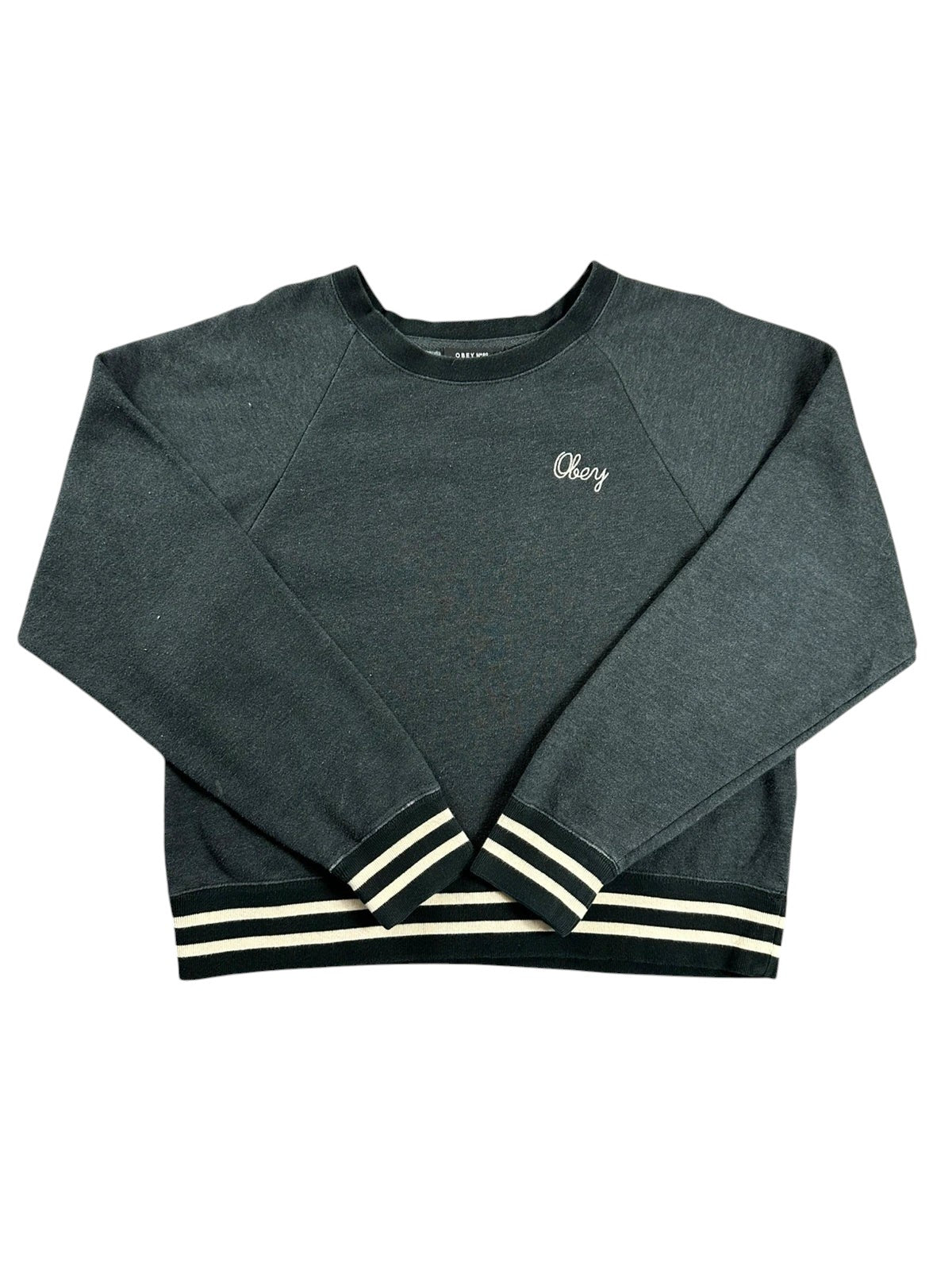 Grijze Obey crewneck sweater geborduurd logo oversize pasvorm