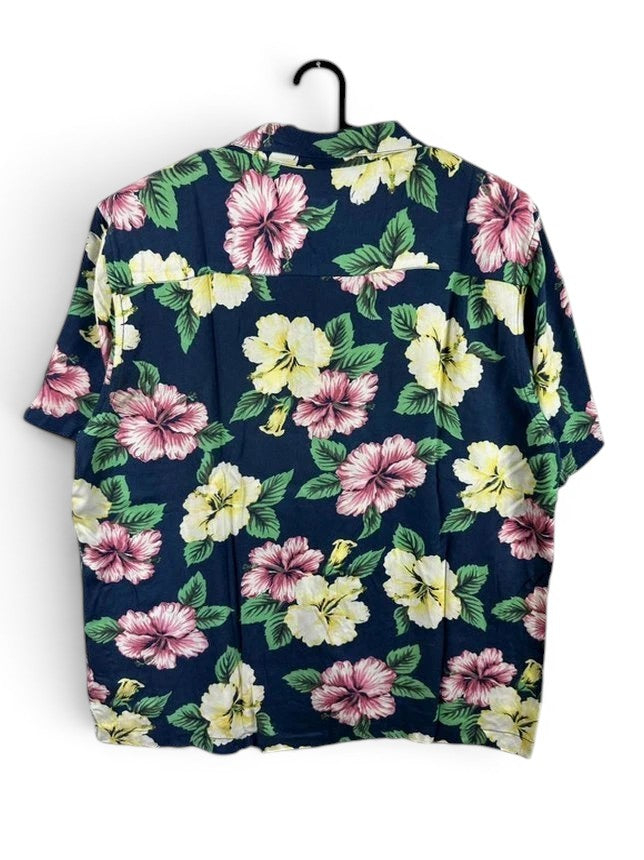 Hawaïhemd Joe Fresh XL 100% Soepel Rayon Hibiscusbloemen Marineblauw