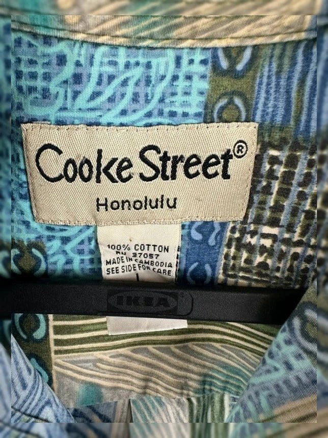 Hawaïhemd Cooke Street Honolulu 100% Katoen Vintage Mozaïek Blauw & Groen