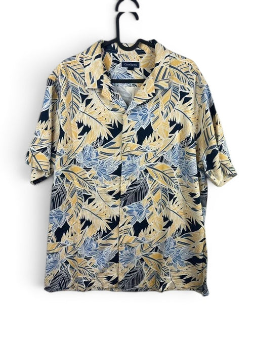 Hawaïhemd Club Room 55% Zijde & Rayon Bloemenprint Geel / Blauw