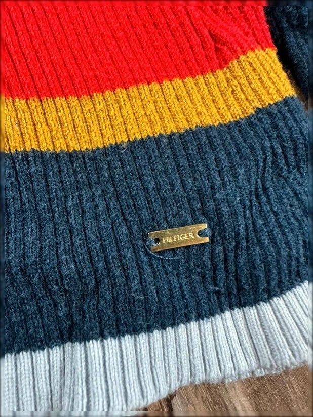 Tommy Hilfiger oversize trui marineblauw met veelkleurige strepen