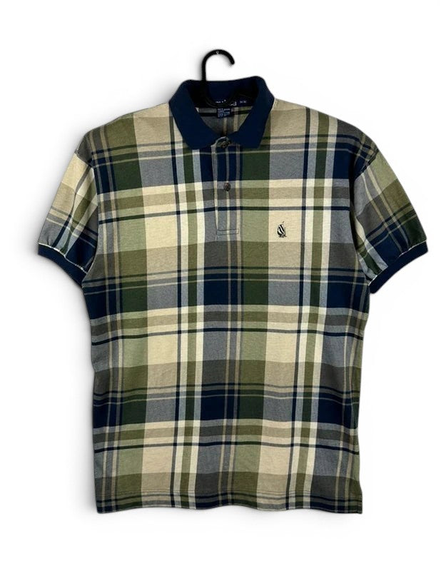 Vintage 90s Nautica Poloshirt Groen Blauw Tartan Ruitpatroon Y2K Aesthetic