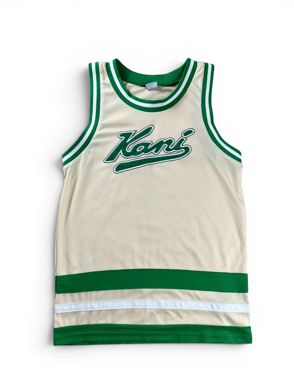Karl Kani Vintage Basketball Jersey - Crème/Groen - Y2K Hip Hop Stijl