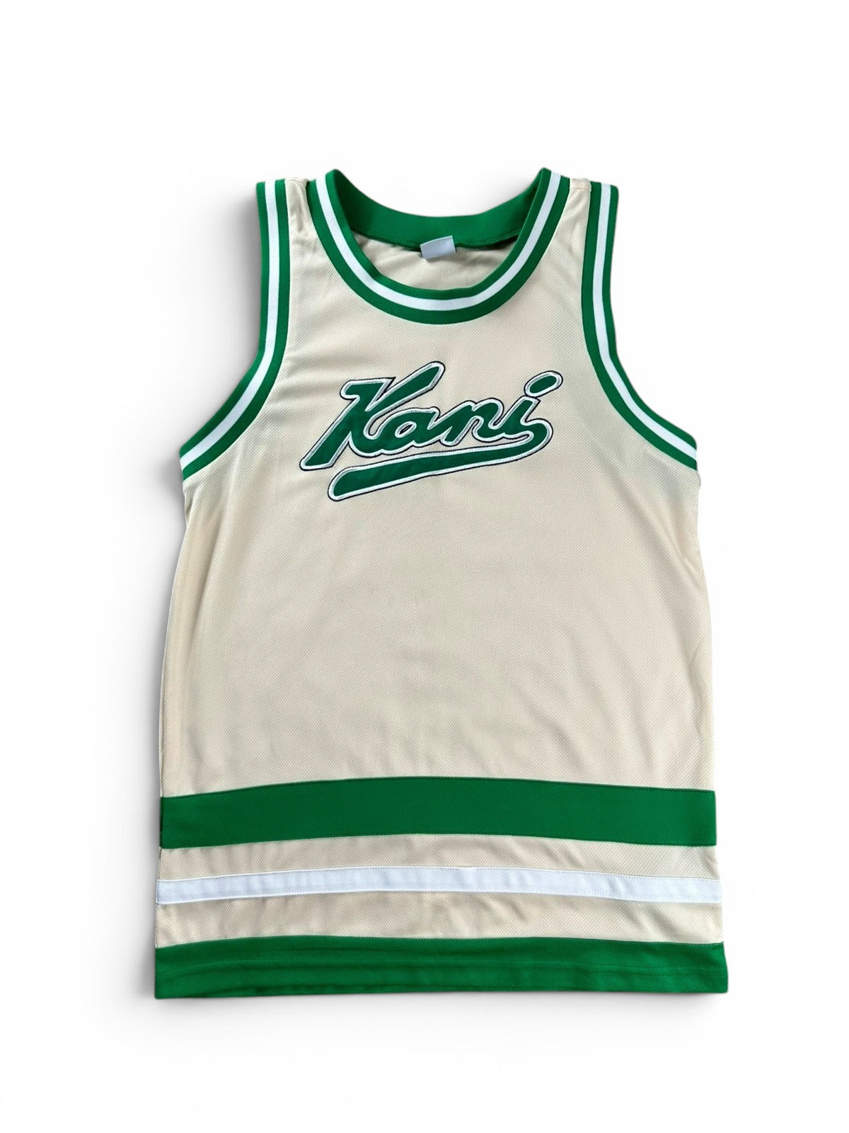 Karl Kani Vintage Basketball Jersey - Crème/Groen - Y2K Hip Hop Stijl