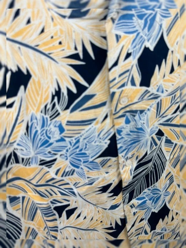Hawaïhemd Club Room 55% Zijde & Rayon Bloemenprint Geel / Blauw