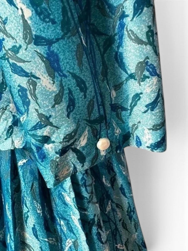 Vintage 90s bloemenjurk Made in USA blauw met schoudervullingen