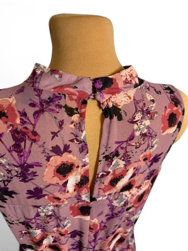 Lange bloemenjurk LULUS mauve boho – Opstaande kraag Bruiloft / Ceremonie