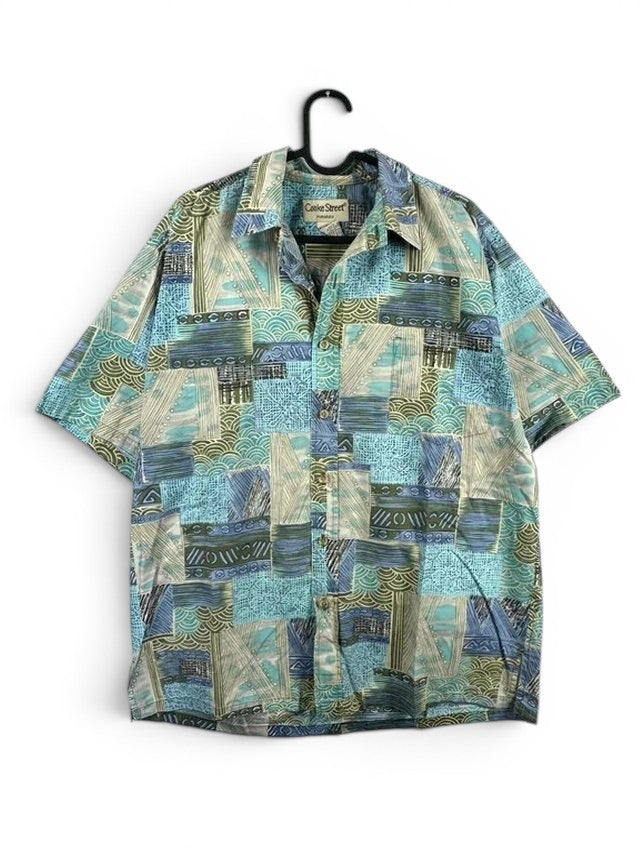 Hawaïhemd Cooke Street Honolulu 100% Katoen Vintage Mozaïek Blauw & Groen