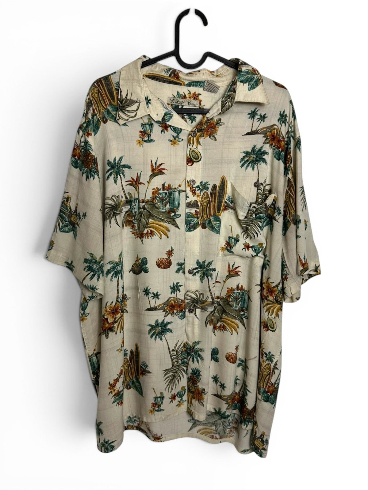 Vintage Batek Bay Hawaiishirt Beige 100% Rayon Surf Stijl