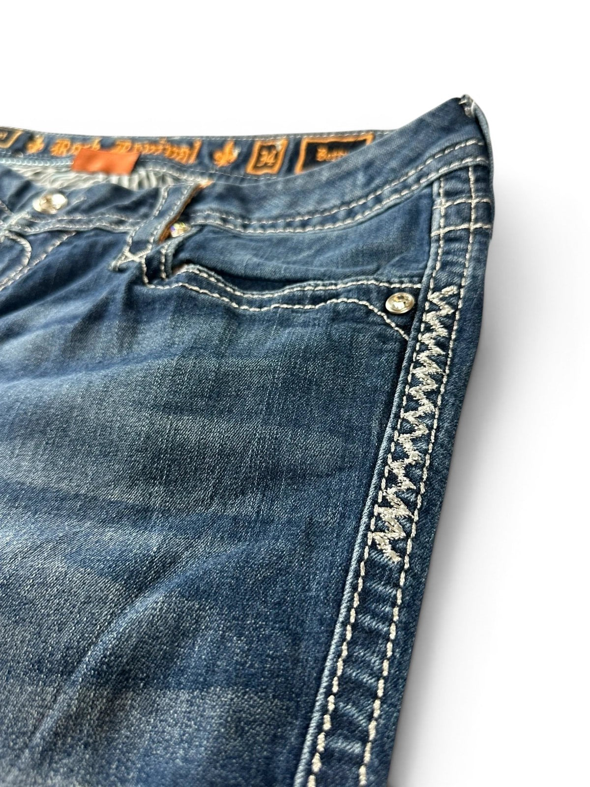Rock Revival "Betty" Bootcut Jeans Dames Blauw Gewassen Strass