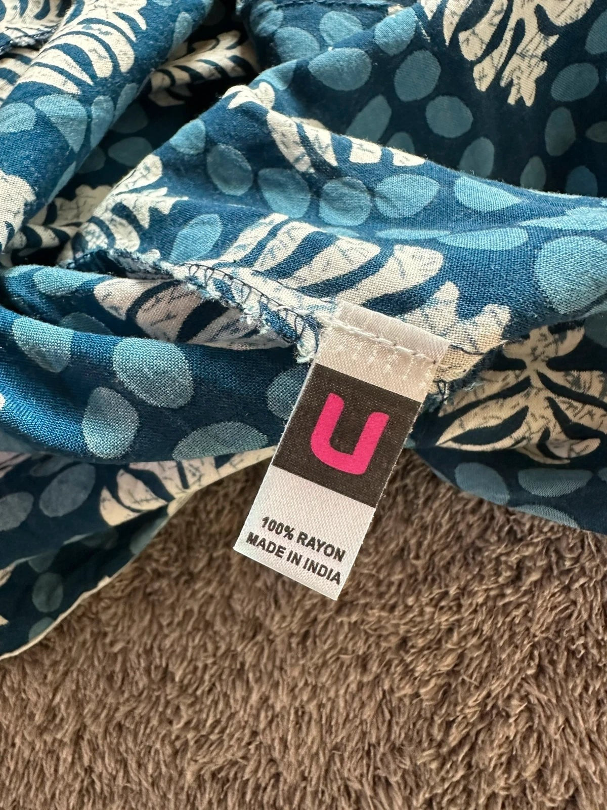Lange Tuniek in Indiase Kurta-stijl met Florale en Geometrische Print Blauw 100% Rayon
