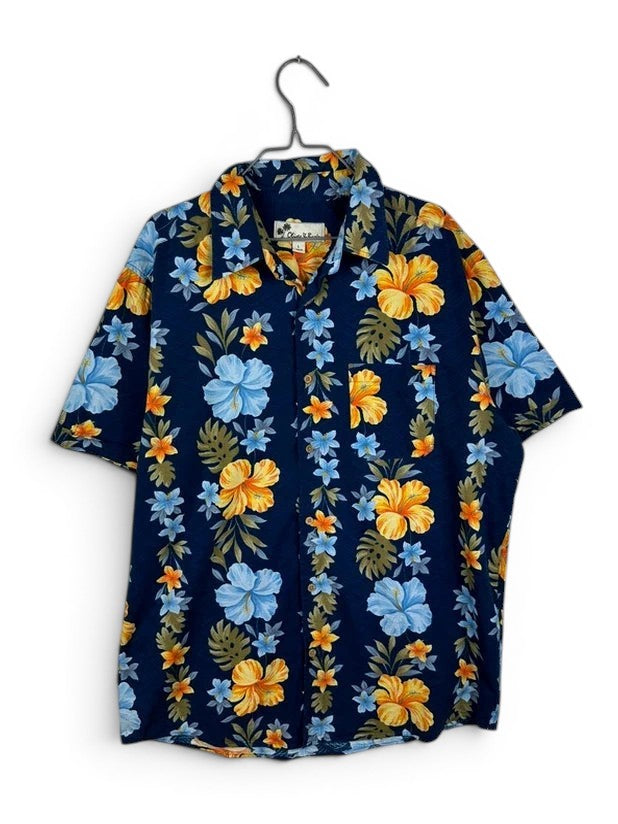 Hawaïhemd Oliver & Burke Bloemenprint Blauw en Geel
